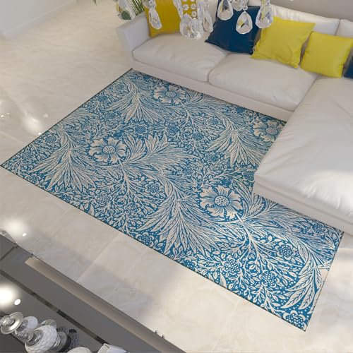 BYLEEHOMED Vintage Orientteppich 160x230cm Willam Morris Pflanze Blumen Design Eingangsbereich Teppich für Wohnzimmer Eisblauer großflächiger Teppich für Schlafzimmer