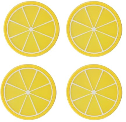 Silikon-Untersetzer, 4 Stück, Getränke-Untersetzer, Outdoor-Untersetzer Runde Coaster für Terrassentisch, Obst-Untersetzer, rutschfeste, wärmeisolierende Tassenuntersetzer (Zitrone)