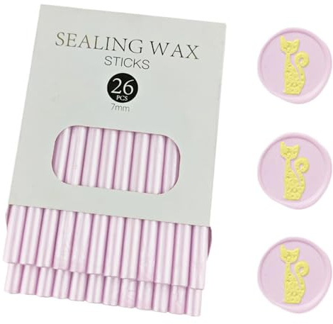 Ioggtser 26 PCS Mini Klebepistole Wachs-Siegel-Stick für Stempel, Hochzeit Einladungen, Karten, Umschläge (Sakura Pink)