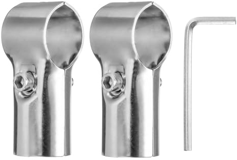 sourcing map 2Pcs 180 Degree Structural Pipe Connectors 2 Way End Rails Clamp with Wrench Stainless Steel Corner Pipe Fittings for DIY Shelf Garden Support 1/1.1 Fit Pipe Dia, Silvery