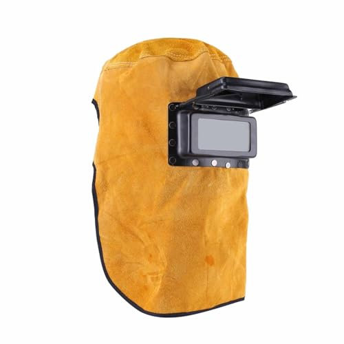 ZJchao Leather Welding Mask, Leather Welding Hood Grinding Protective Gear Work Cap Head Face Neck Shield Heat Resistant Breathable Welding Helmet Mask with Lens