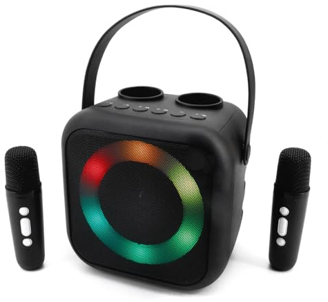 Soundmaster BT2024 Karaoke System tragbarer Bluetooth-Lautsprecher mit 2 Mikrofonen, Stimmenwandler, LED-Lichteffekten, USB und AUX-IN.