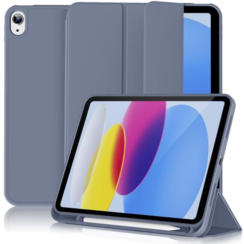 Lsmmpoba Hülle für iPad (A16) 11./10. Generation 2025/2022 11 Zoll | Stifthalter, Auto Schlafen/Wachen, Weicher TPU Rückseite Abdeckung Schutzhülle, Blau grau