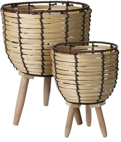 Well Home Juego de 2 cestas maceteros de Madera con Patas Ø21Ø27cm