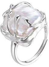 fdsmall Baroque Pearl Ring for Women 925 Sterling Silver Irregular Pearl Silver Ring Fashion Adjustable Open Wedding Statement Ring Suitable for Daily Birthday Valentine's Day Jewelry Gift