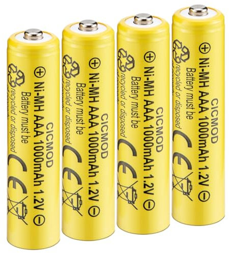 CICMOD - Batterie Ricaricabili AAA 4Pcs, 1000mAh Ni-MH Pile Ricaricabili 1,2V, AAA Alta Capacità per luci Solari da Giardino