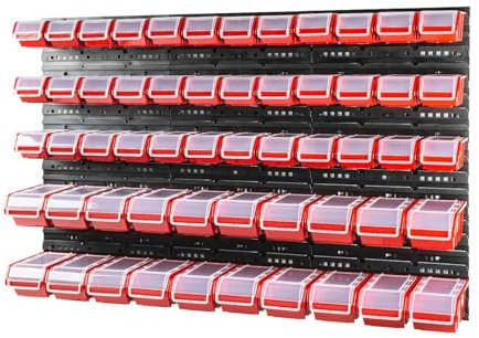 Système de rangement mural 1200 x 800 mm, 56 pièces, boîtes empilables, étagères de rangement pour vue, boîte avec couvercle, plaques murales extra solides, étagère extensible, étagère d'atelier, mur