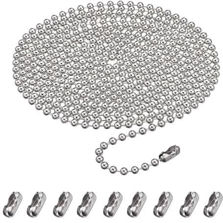 QHLWTT 1Pc Rust-Proof Beaded Pull Chain Extension Tough Durable Metal Roller Blind Beaded Chain Stainless Steel Bead Chain with 10 Matching Connectors for Pendants