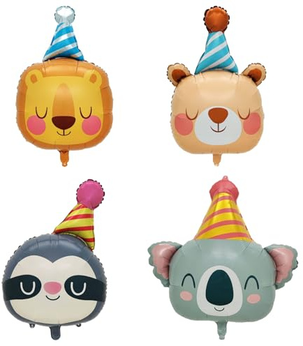 DazzJoy Luftballon Tiere Ballons Tierkopf, XXL Luftballons Tiere Geburtstag, 4 Stück Folienballon Tiere für Dschungel Deko Geburtstag, Party Animals, Kindergeburtstag Deko