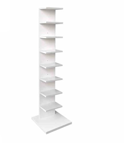 HARELA Vertikales Bücherregal, Standregal Bücherturm In Schmaler Leiterform Mit 5/6/7/8 Ablagen Bücherregal, Holz Display Regal, DIY Offenes Bücherregal Für Dekor(White-8 Tier)