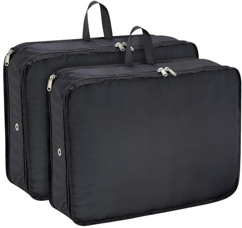 Cubos de embalaje de compresión extra grandes para artículos esenciales de viaje, paquete de 2 cubos de viaje expandibles para bolsas de embalaje, organizador de maleta, color negro