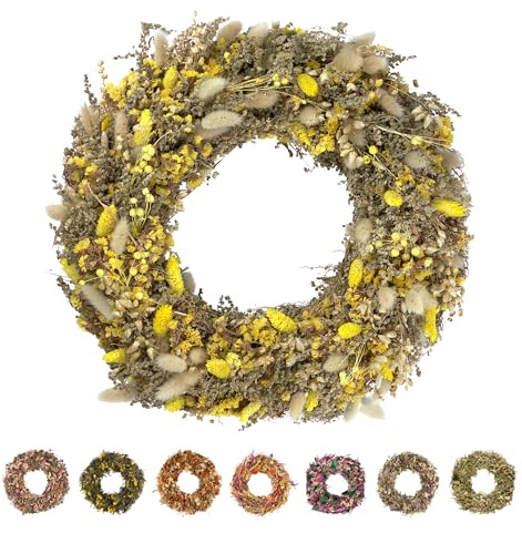 PHILARO Trockenblumenkranz All Seasons Ø40 cm gelb- kein Plastik I Trockenblumen Premium Qualität aus Europa - Türkranz - Tischkranz - Wandkranz - Trockenblumenkranz