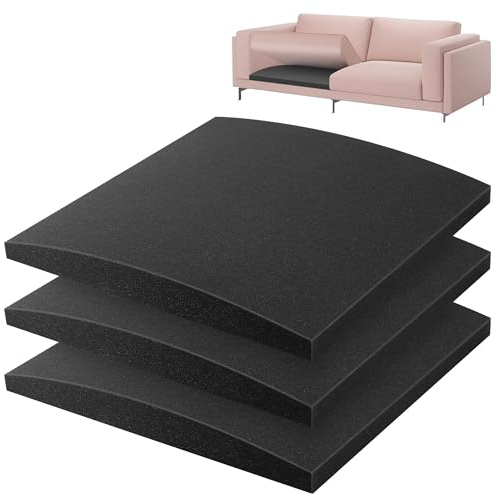 moonoom 22x22 Couch Cushion Support, Black Sofa Cushion Sagging Repair, Curved High Density Foam Replacement for Furniture Sagging Seat Sectional Loveseat Chair (3 Pcs)