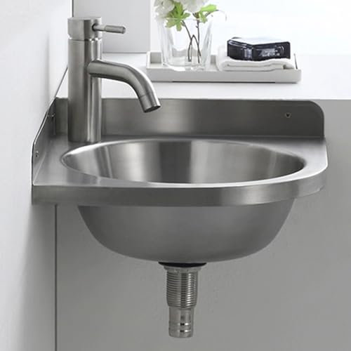 HOLGVE Eckwaschbecken for Badezimmer, Dreieckiges Edelstahl-Handwaschbecken, Wandmontiertes Eckwaschbecken, Schwebendes Waschbecken, for Den Innen- Und Außenbereich, Garage