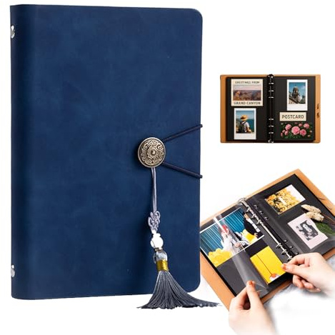 Yeahjiae Album per scrapbooking, 10 x 15 cm, piccolo album fotografico blu, 30 pagine autoadesive nere, libro dei ricordi fai da te per San Valentino, matrimonio, anniversario, viaggi, concerti