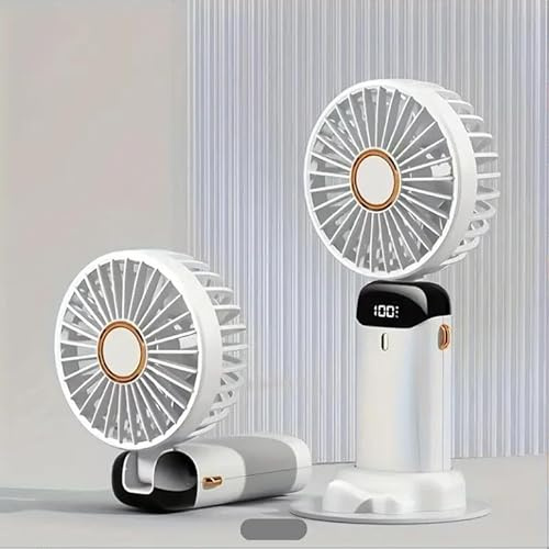 Sonia Linens Home Basic N15 Portable Hand Held Fan,USB Rechargeable with 5 Speeds Battery Operated，Foldable Desktop with LED Display (White)