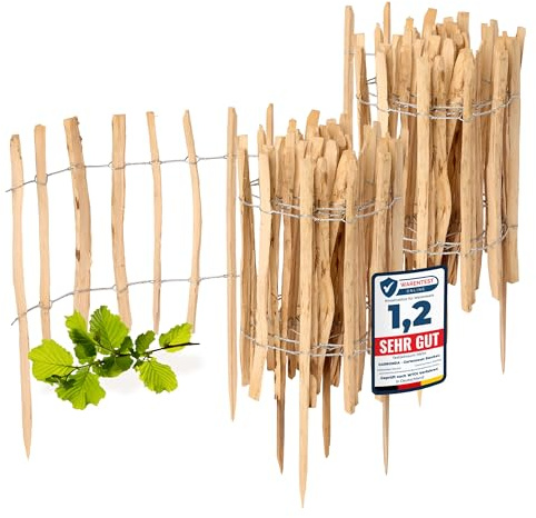 Garronda Cloture Jardin Exterieur à Planter en noisetier, clôture Jardin, clôture Bois, Bordure en Bois, ganivelle de Potager Exterieur GD-0156 Lot de 2 (Écart des Lattes: 3-5 cm, 60 cm x 5m)