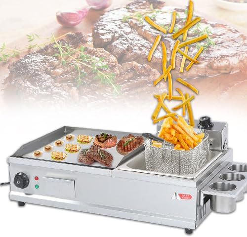 SFNIOKFG Piastra elettrica Grande, Piastra Commerciale e friggitrice, griglia Piana da banco con griglia per condimenti, per Ristorante, Piccolo