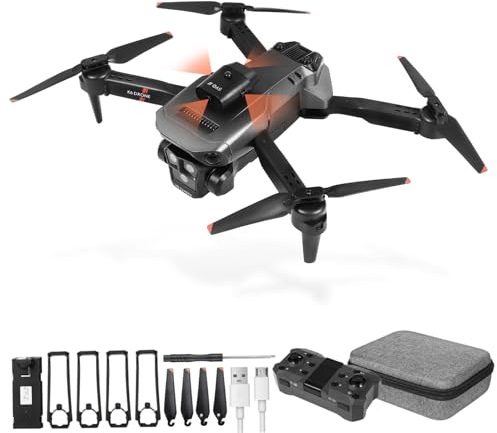 PRETYZOOM Drone Pieghevole con Tripla Fotocamera Hd per Adulti, Lente Regolabile Elettricamente a 150°, Doppia Batteria 1800mAh, Accensione con Tocco e Selfie con Movimenti