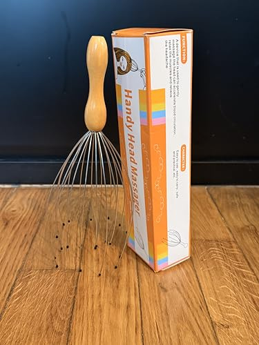 Masseur de tête 20 doigts manuel antistress - manche en bois - gratte tête - araignée de massage – Stimulation du cuir chevelu, relaxation profonde – Accessoire cadeau bien-être portable Homme/Femme