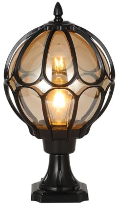 Mkichi Garden Lamp Post Lights,E27 Post Light Retro,IP44 Garden Lamp Creative Ball Courtyard Patio Porch Gate Landscape Street Lighting Fixture (Black)