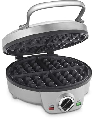 Cuisinart Belgian Waffle Maker, Round Waffle Iron, 6 Setting Adjustable Browning, Audible Alert, Nonstick Plates, WAF-200NAS