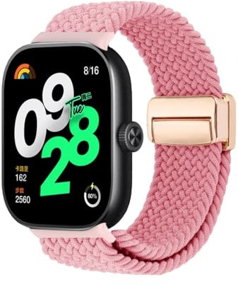 GoodZwetch Flätat armband för Xiaomi Mi Smart Band 8 Pro/Redmi Watch 4/Watch 5 dam/män, sportersättningsarmband, elastiskt nylontyg, klockarmband med magnetisk stängning