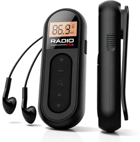 Mini Radio UKW/FM Transistorradio, Tragbarer Taschenradio mit CD-Display und Kopfhörern, 300MAh Kleines Radio Batteriebetrieben zum Joggen, Gehen und Reisen (Schwarz)