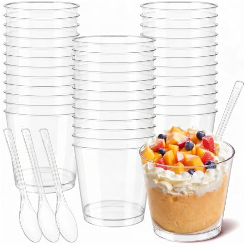 50 PCS 6.5oz/200 ml Tasses Coupes Gobelets à Dessert Avec 50 PCS Cuillères