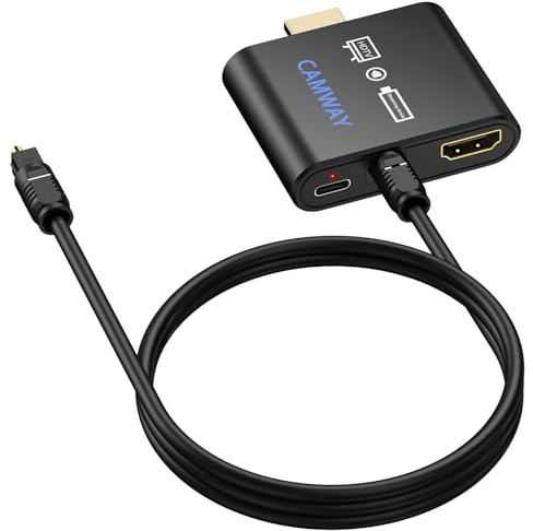 CAMWAY Adaptateur Audio HDMI vers HDMI+Optique pour Fire TV Stick, Extracteur Audio hdmi 4K avec Sortie SPDIF TOSLINK,5.1 Canaux Dolby DTS, Convertisseur pour Barre de Son,Fire TV Stick 4K Max/4K/Lite