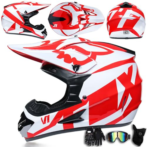 Casco de Motocross con Gafas máscara y Guantes Casco Integral para Motocicleta Todoterreno para Exteriores Cross Country Bicicleta de montaña para Hombres Mujeres Adolescentes Adultos