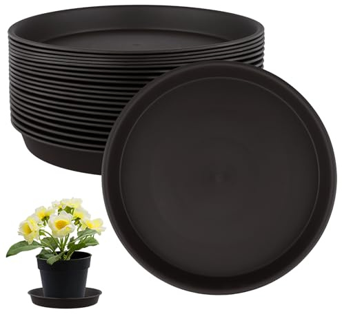 ZEONHAK 20 Pack Plant Saucers, 30cm Plastic Flower Pot Tray for Garden Home Plant, Dark Brown