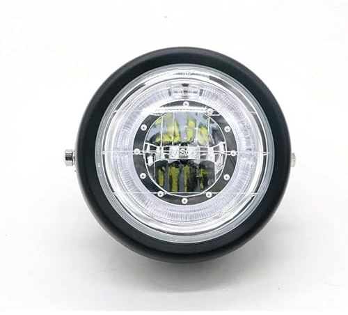 SQRHDF Fari per motociclette Moto LED Blu Angel Eye Faro 35W 6.5 Fascio Alto/basso + Maschera Griglia Retrò In Metallo Per Sportster Per Moto Fari Anteriori(Grigio scuro)