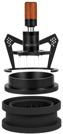 IKAPE Mantis WDT Distribution Tool, V3-54MM Espresso Rührer Distribution Tool für Barista - 8 Nadel Espresso Rührer mit Dosiertrichter & Stand, einstellbare Nadelhöhe, Walnuss Griff