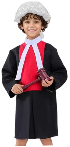 Wxyestna 1 set halloween kostymer barn advokat domare kostym inkluderar rock krage gavel peruk