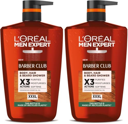 L'Oréal Paris Men Expert Barber Club 5 en 1 Gel douche pour le corps, les cheveux et la barbe, 1L (Lot de 2)