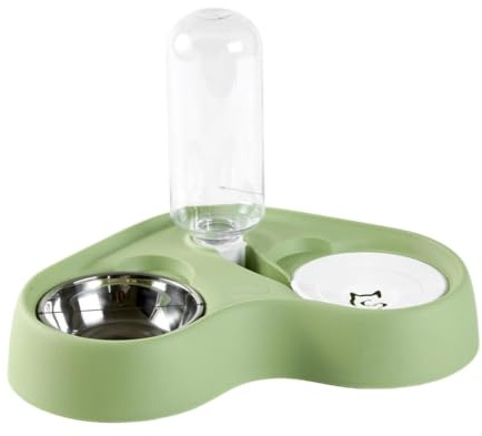 BLWOTMOR Gamelle pour Eau et Nourriture pour Chiens, Base Antidérapante, Bol Amovible en Acier Inoxydable pour Chiens de Petite et Moyenne Taille, Chiots, Vert