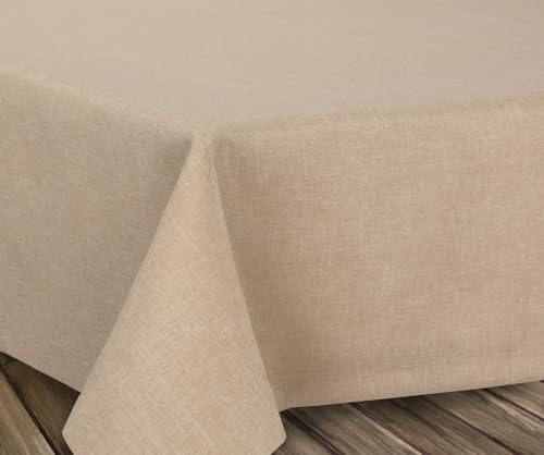 BEAUTEX fleckenabweisende und bügelfreie Tischdecke - Tischtuch mit Lotuseffekt - Tischwäsche in Leinenoptik, Oval 130x220 cm, Sand