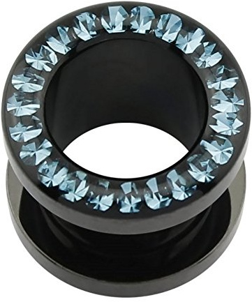 eeddoo Flesh Tunnel Plug Kristall Schwarz Edelstahl
