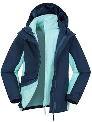 Mountain Warehouse Veste imperméable Lightning 3 en 1 pour Enfant - Coutures collées, Doublure intérieure Amovible, Plusieurs Poches - pour Marche et randonnée, Hiver Bleu Marine 11-12 Ans