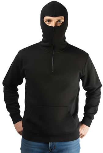 Sweatshirt für Stadion Ninja-Stil, für Ultras, mit Kapuze Sturmhaube und Reißverschluss