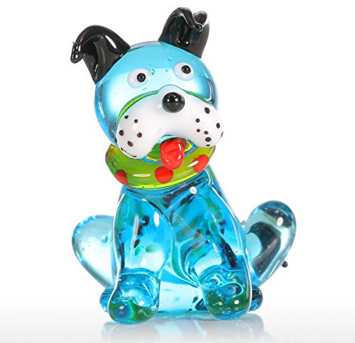 Tooarts Blue Dog Mini Glass Sculpture Figurine Gifts Glass Ornament Animal Figurine Handblown Home Decor