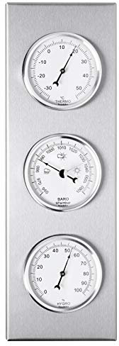 Youshiko 3 in 1 Weather Station for Indoor and Outdoor Use, Barometer Thermometer Hygrometer, Stainless Steel (Frame Size: 30 x 10 cm)