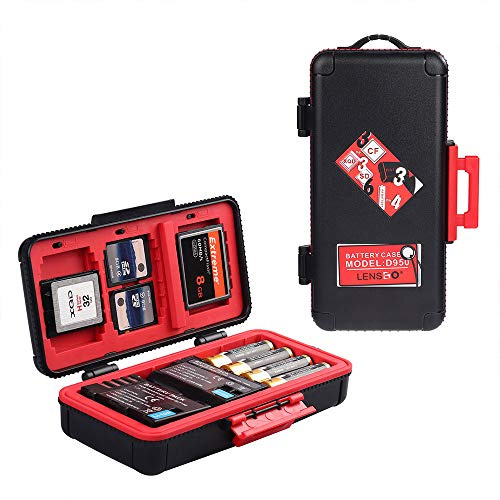 LENSGO Estuche para Tarjeta de Memoria, D950 Funda para Tarjeta de Memoria Compacta - Caja Tarjeta de Memoria Prueba de Agua y Polvo para 3 Baterías de Cámara, 6 Tarjetas SD, 3 Tarjetas CF/XQD (Rojo)