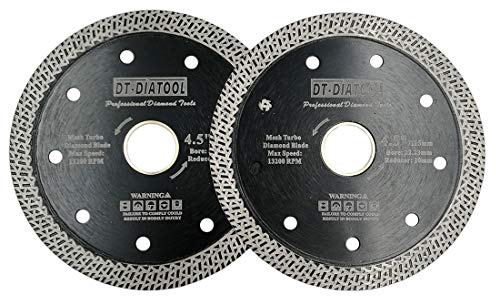 DT-DIATOOL Diamant Trennscheibe 2 Stücke 115 mm x 22,23 mm/20 mm Sägeblatt mit Mesh Turbo für Porzellan Fliesen Marmor Keramik Granit