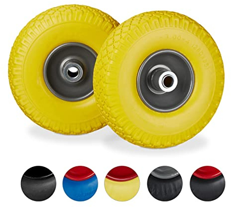 Relaxdays 2X Sackkarrenrad, pannensichere Vollgummireifen, 3.00-4, 20mm Achse, bis 100 kg, 260 x 85 mm, versch. Farben