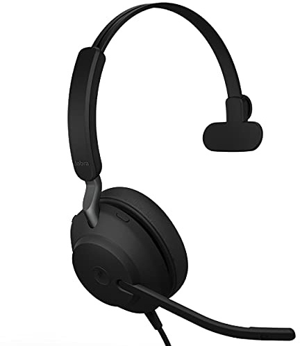 Jabra Evolve2 40 UC Casque Filaire USB-A Mono Noir – Casque de télétravail pour appels et Musique, Confort amélioré Tout au Long de la journée, Casque à réduction Passive du Bruit, optimisé UC avec