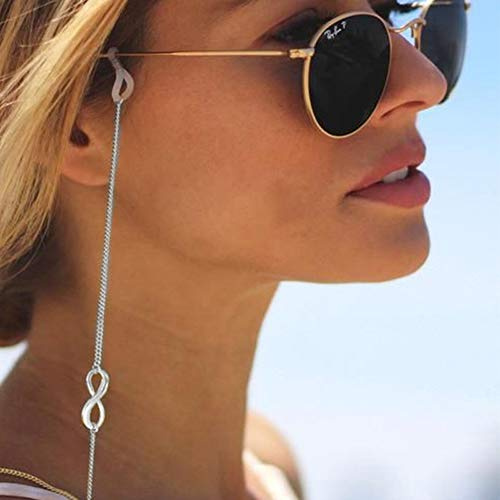 Yienate Boho-Brillenketten mit Glückszahl 8, rutschsichere Brillenkette, Brillen-Zubehör, Brillen-Halter, Sonnenbrillen-Halter, für Frauen und Mädchen (Silber)