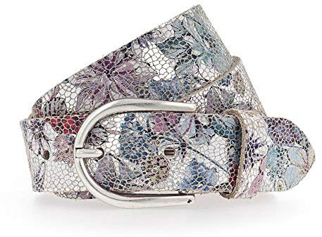 Vanzetti Mädchengürtel, Leder, silberne Glitzeroptik mit Blumen, Breite: 3 cm, 65 cm