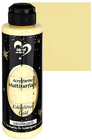 Ideen mit Herz Acrylfarbe Multisurface Edelglitzer | Universalfarbe auf Wasserbasis | mit edel schimmerndem Goldglitzer | 180 ml (vanillegelb)